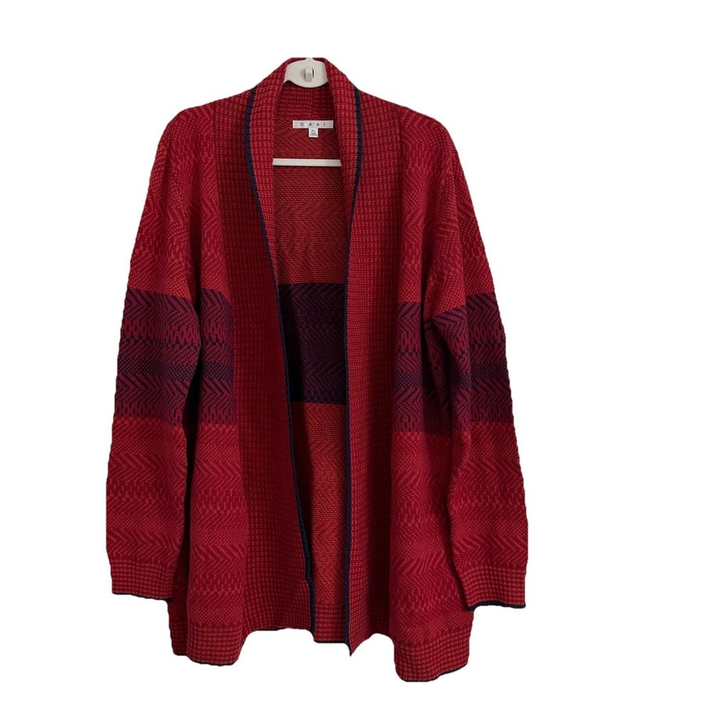 Cabi Joy‎ Cardigan Womens XL Red Open Front Longline Cozy Sweater Pockets #897